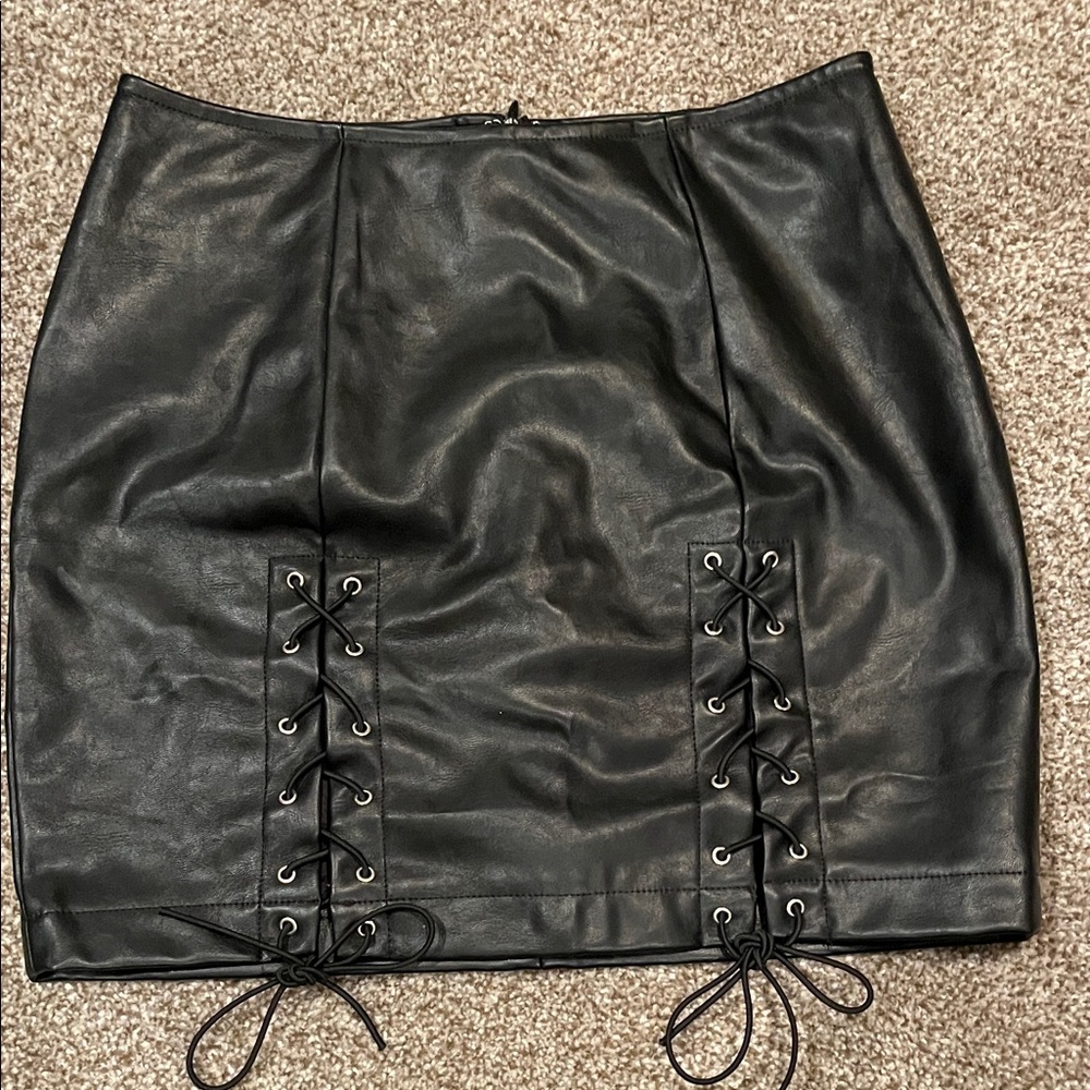 Meshki Black Lace-Up Pencil Skirt